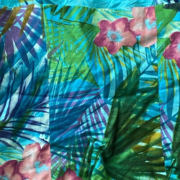 Maggy London Petites Linen Floral Camisole Womens 4 Green Blue Palm Print - Picture 5 of 6